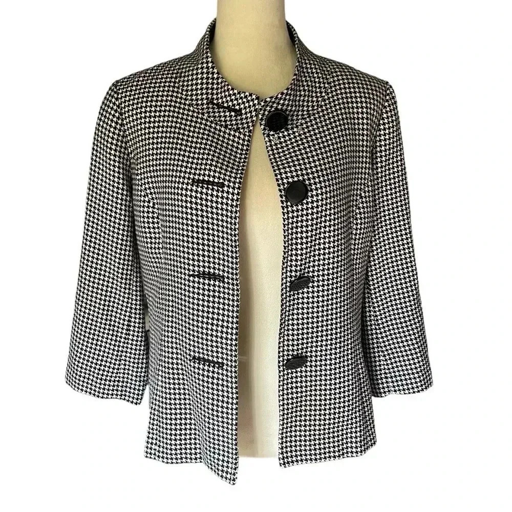Elizabeth Howard Houndstooth Blazer White Black Artsy Jacket Coat Women‎ Size 10